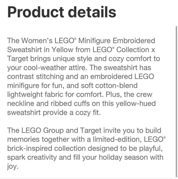 LEGO x Target XS Women's LEGO Minifigure Sweatshirt Yellow XS X-Small - Picture 3 of 8